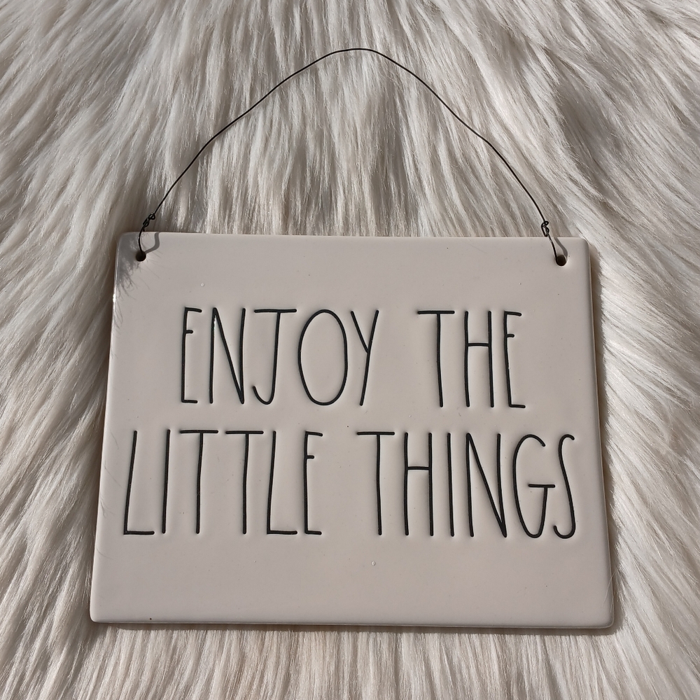 RAE DUNN Enjoy the Little Things Ceramic Wall Hanging Plaque Sign White Decor